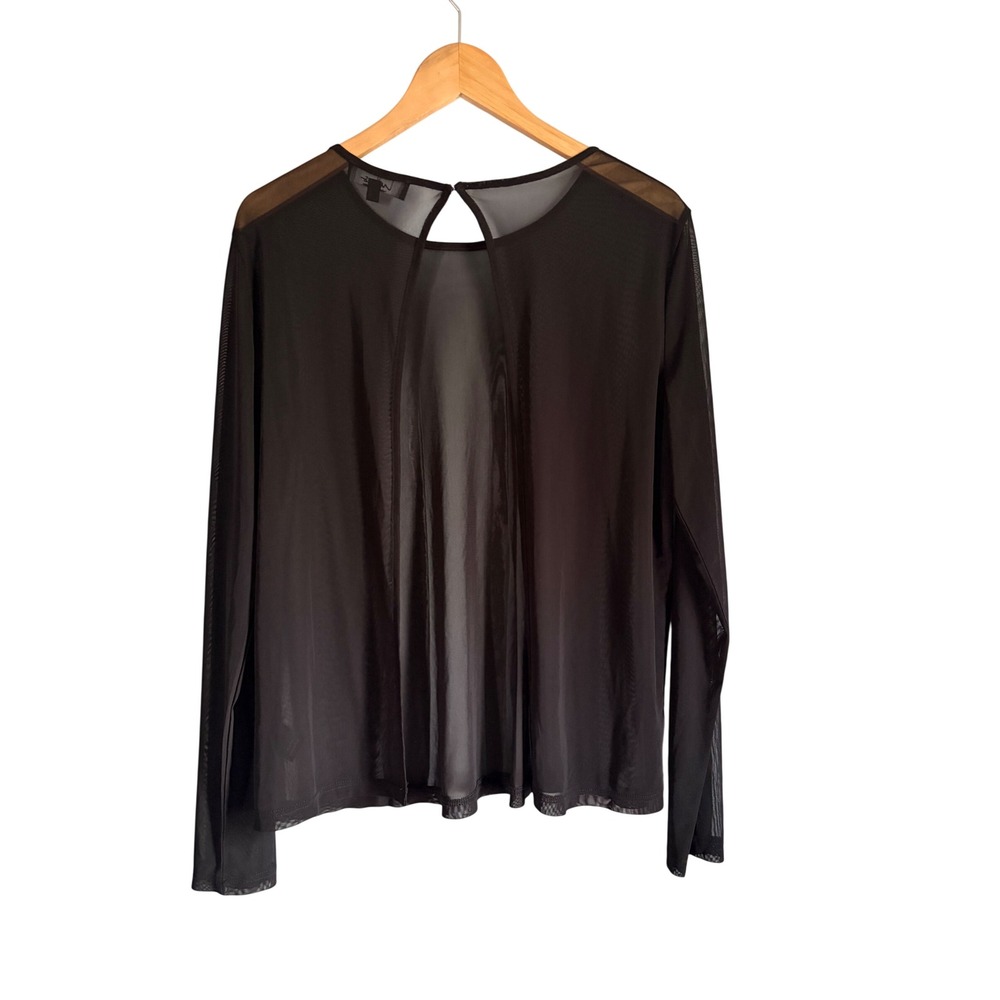 Lulus Black Sheer Mesh Long Sleeve Keyhole Back Top Womens Medium‎